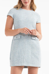 Paola Short Sleeve Shift Mini Dress in Tweed Blue FINAL SALE