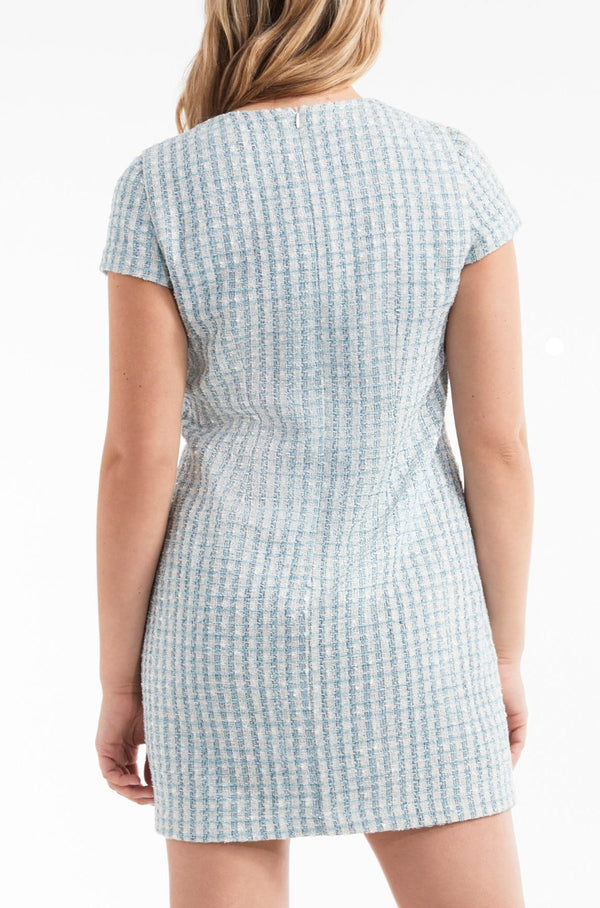 Paola Short Sleeve Shift Mini Dress in Tweed Blue FINAL SALE