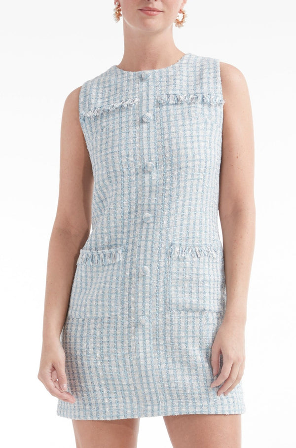 Fortunata Tweed Pocket Shift Mini Dress in Blue - FINAL SALE