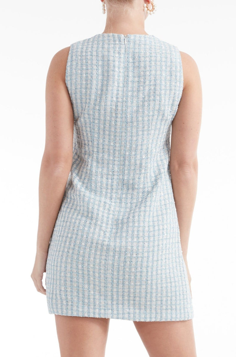 Fortunata Tweed Pocket Shift Mini Dress in Blue - FINAL SALE