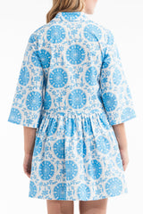 Katie Collared Mini Shirt Dress in Medallion Blue- FINAL SALE
