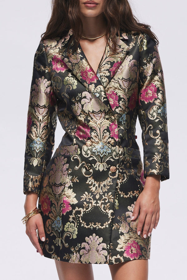 Luciana Tuxedo Jacket Mini Dress in Black Jacquard - FINAL SALE