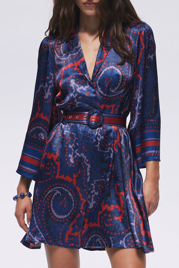 Gabriela Belted Mini Dress in Midnight Navy- FINAL SALE