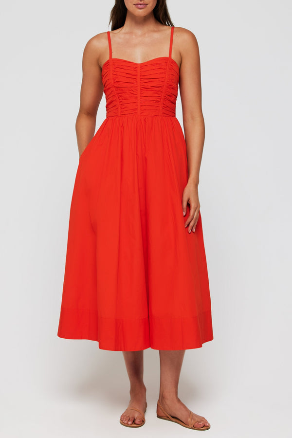 Gabriela Sweet Heart Neckline Midi Dress in Aperol - FINAL SALE