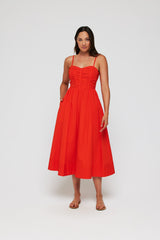 Gabriela Sweet Heart Neckline Midi Dress in Aperol - FINAL SALE
