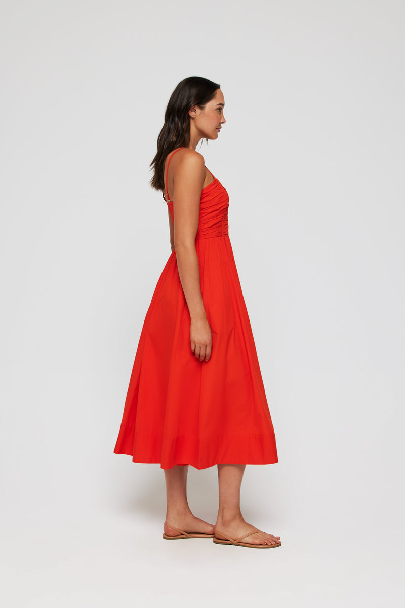 Gabriela Sweet Heart Neckline Midi Dress in Aperol - FINAL SALE