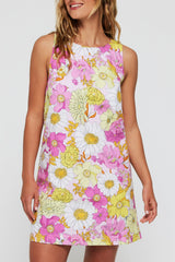 Sofia Mini A-line Shift Dress in Pink Poppies