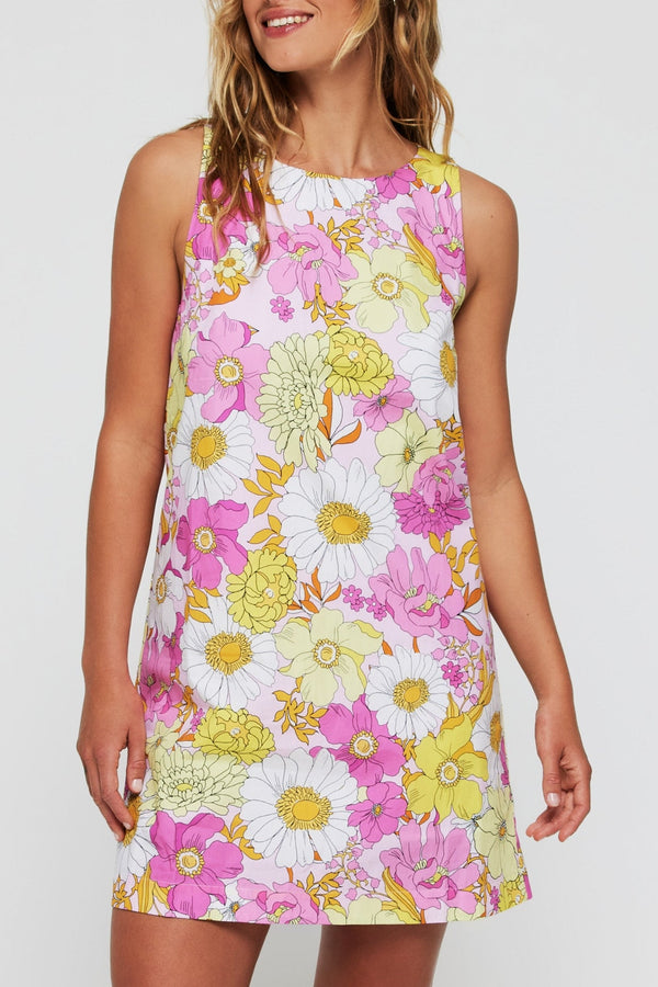 Sofia Mini A-line Shift Dress in Pink Poppies