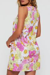 Sofia Mini A-line Shift Dress in Pink Poppies