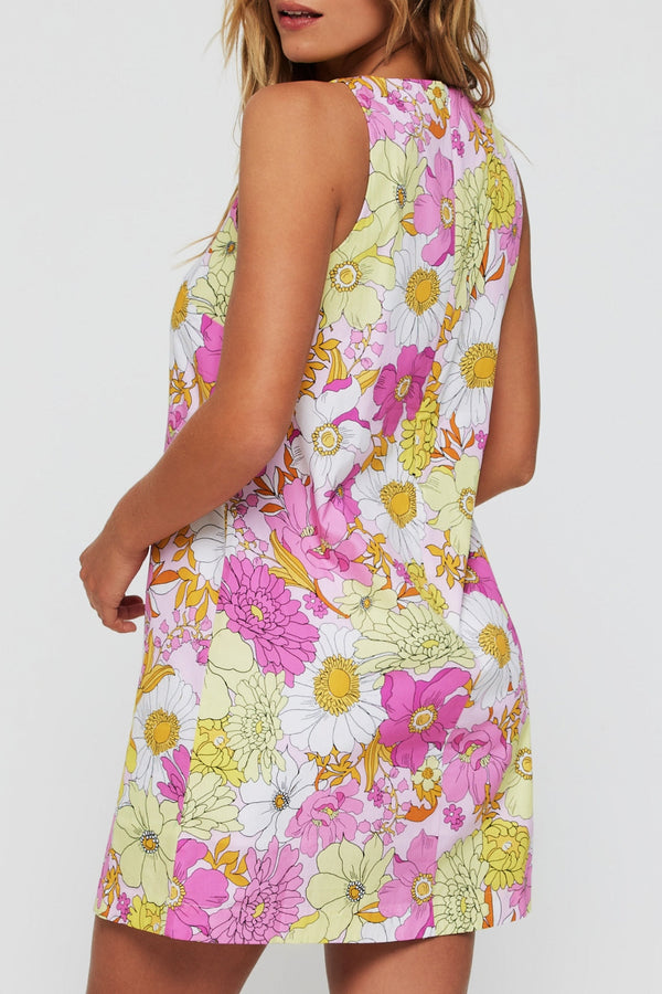 Sofia Mini A-line Shift Dress in Pink Poppies