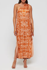 Giulia One Shoulder Silk Midi Dress in Sicilian Orange Blossom - FINAL SALE