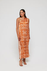 Giulia One Shoulder Silk Midi Dress in Sicilian Orange Blossom - FINAL SALE