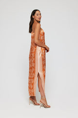 Giulia One Shoulder Silk Midi Dress in Sicilian Orange Blossom - FINAL SALE