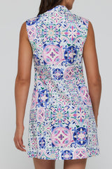 Martina Tuxedo Mini Dress in Purple Tile with White Binding - FINAL SALE