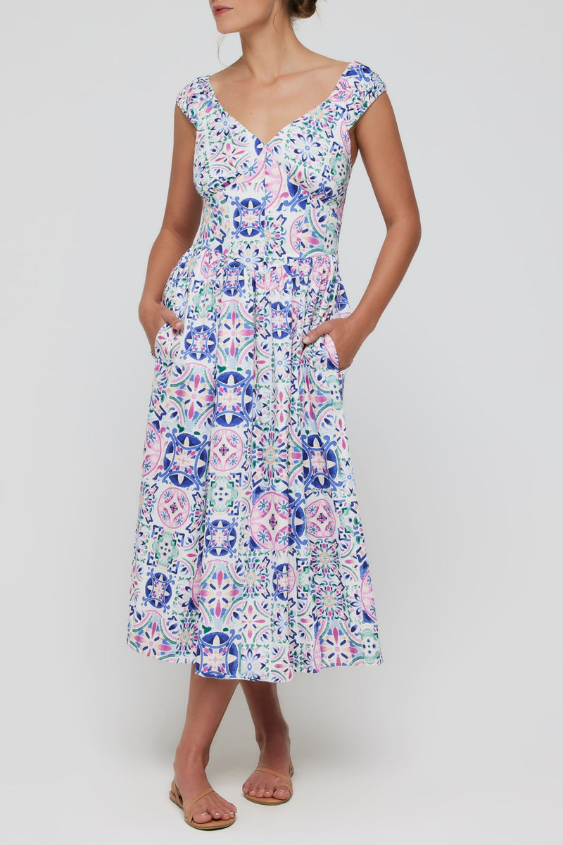 Valentina Sweetheart Midi Dress in Purple Tile FINAL SALE