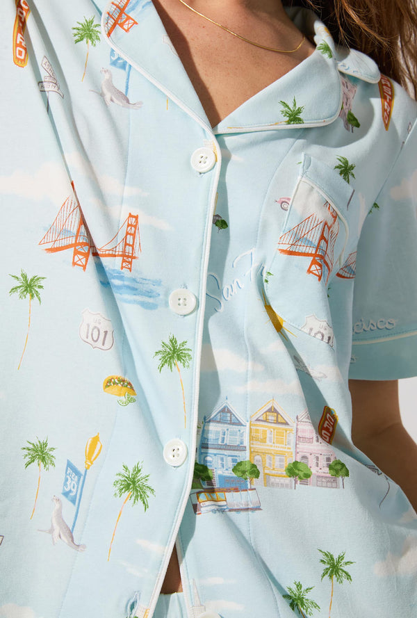 City By The Bay Short Sleeve Classic Shorty Stretch Jersey PJ Set