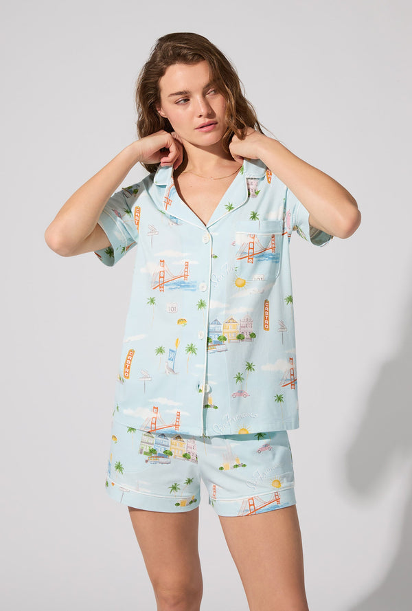 City By The Bay Short Sleeve Classic Shorty Stretch Jersey PJ Set