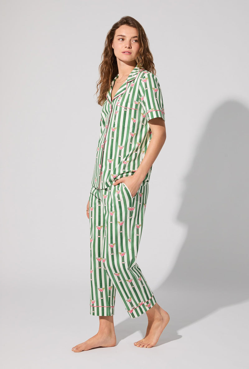 Martini O'Clock Short Sleeve Classic Stretch Jersey Cropped PJ Set