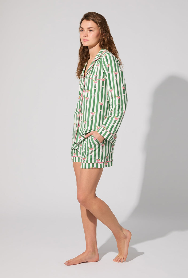 Martini O'Clock Long Sleeve Classic Stretch Jersey Short PJ Set