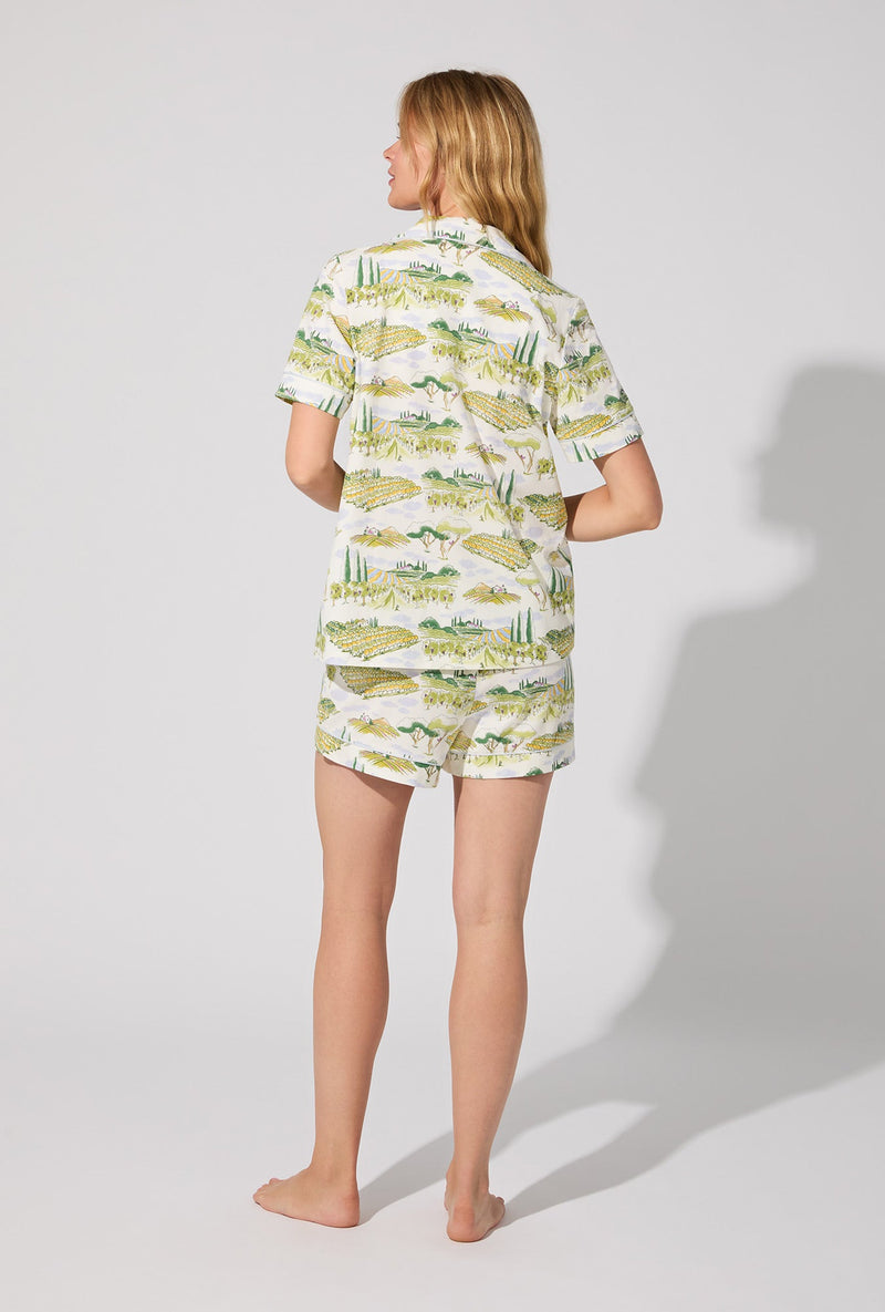 Wine Country Short Sleeve Classic Shorty Stretch Jersey PJ Set
