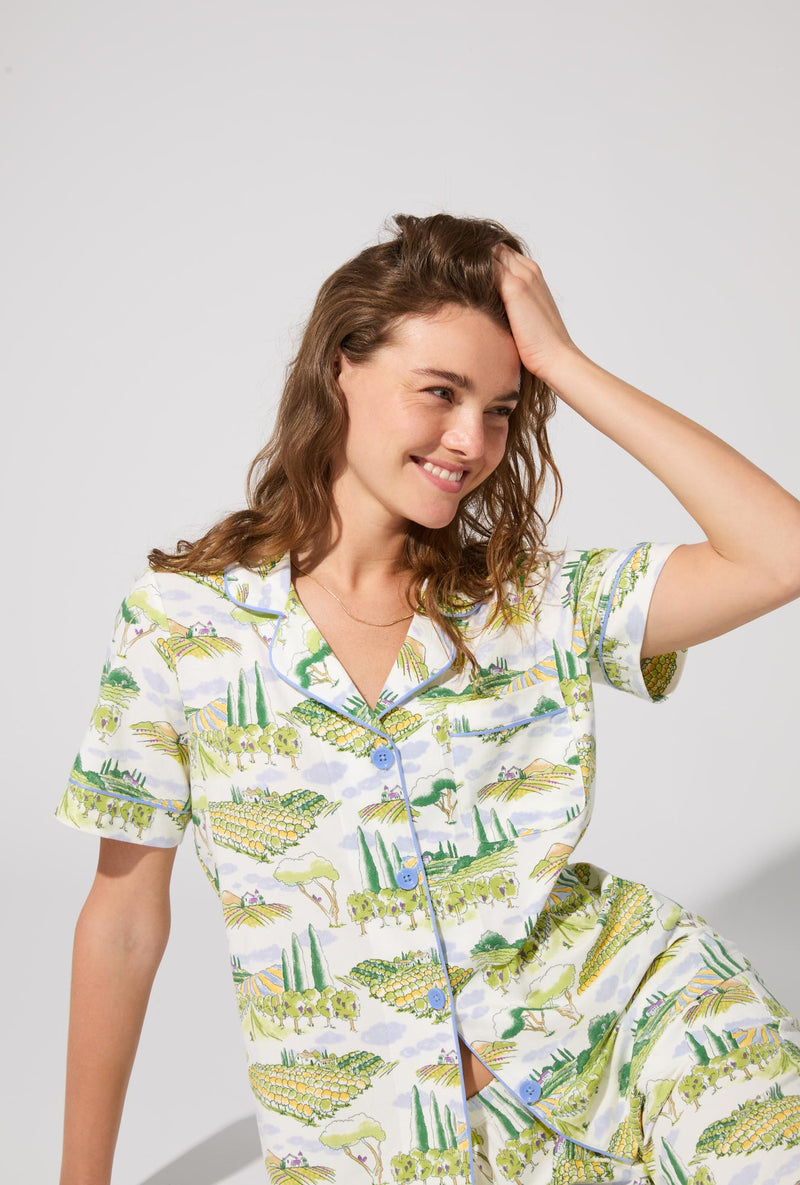 Wine Country Short Sleeve Classic Stretch Jersey Cropped PJ Set