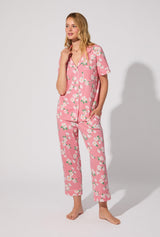 Pink Magnolias Short Sleeve Classic Stretch Jersey Cropped PJ Set