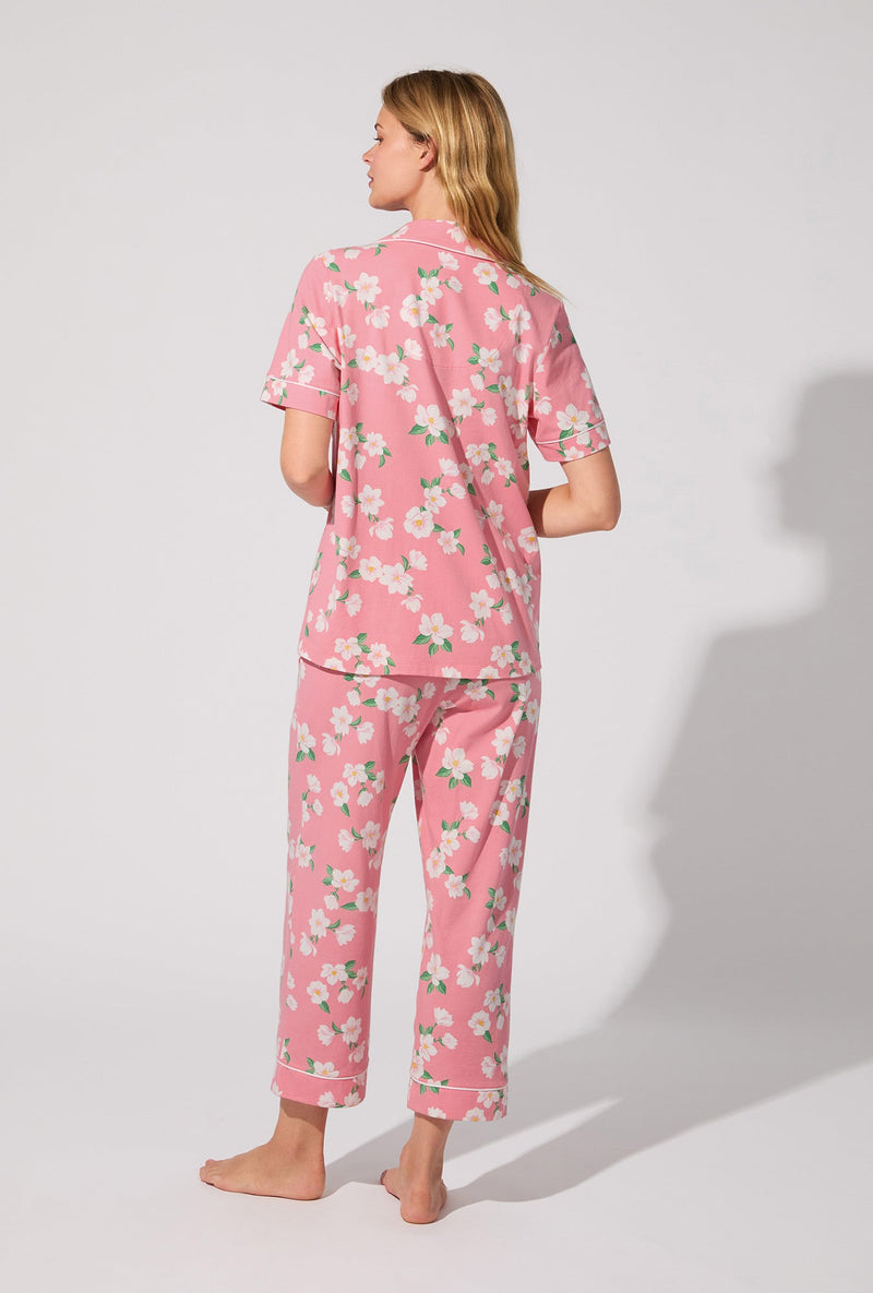 Pink Magnolias Short Sleeve Classic Stretch Jersey Cropped PJ Set