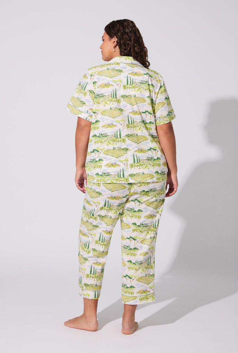 Wine Country Short Sleeve Classic Stretch Jersey Cropped PJ Set