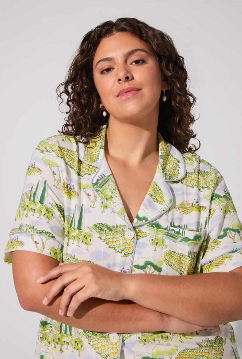 Wine Country Short Sleeve Classic Stretch Jersey Cropped PJ Set