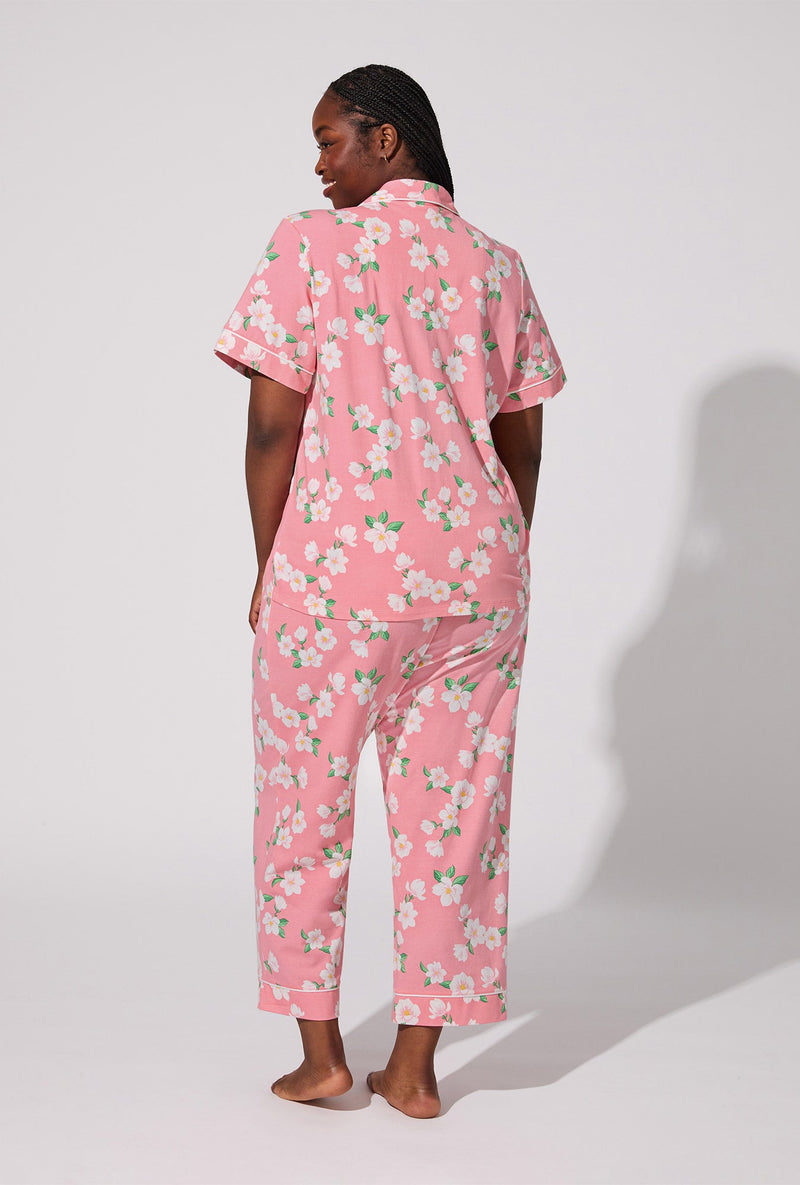 Pink Magnolias Short Sleeve Classic Stretch Jersey Cropped PJ Set