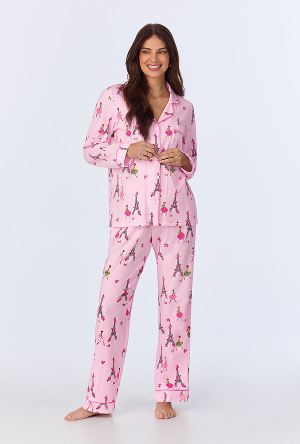 Tres Chic Long Sleeve Classic Stretch Jersey PJ Set