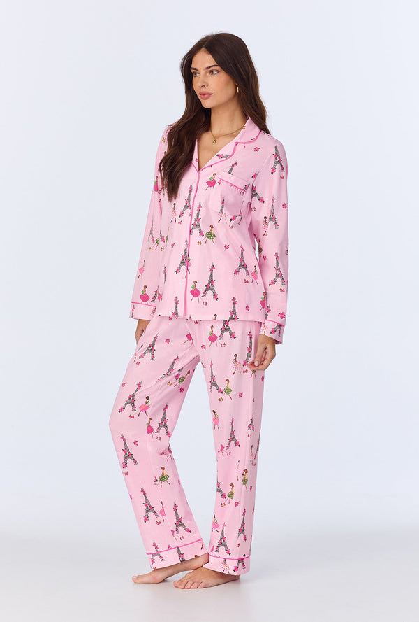 Tres Chic Long Sleeve Classic Stretch Jersey PJ Set