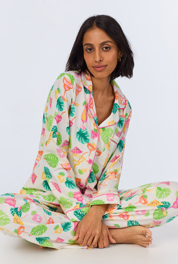 Vacation Libations Long Sleeve Classic Stretch Jersey PJ Set