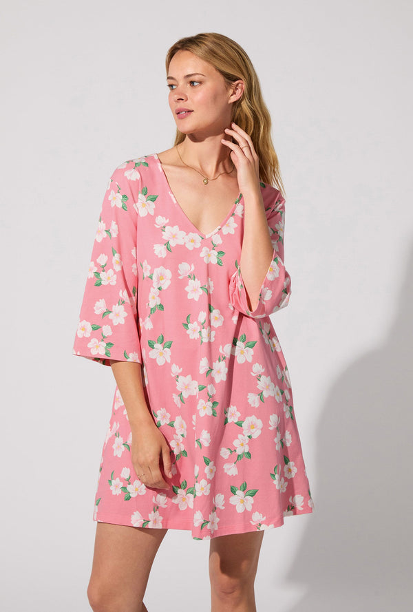 Pink Magnolias Stretch Jersey Sleep Dress