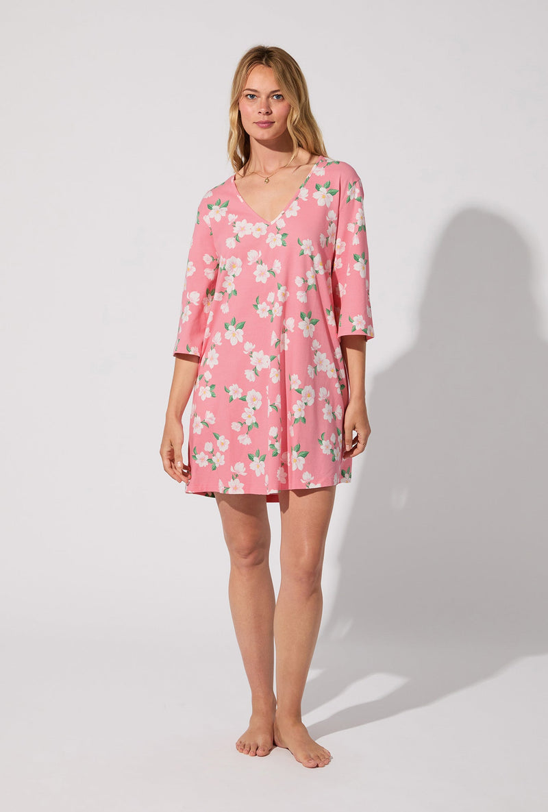 Pink Magnolias Stretch Jersey Sleep Dress