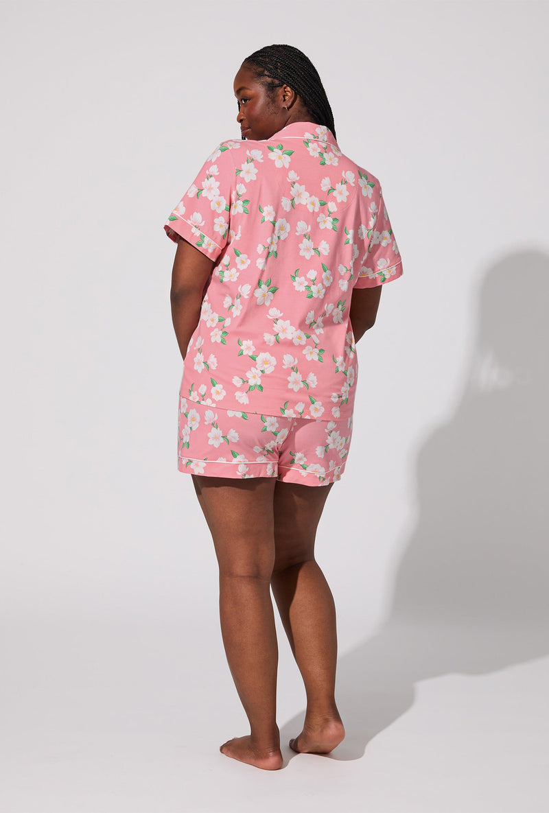 Pink Magnolias Short Sleeve Classic Shorty Stretch Jersey PJ Set
