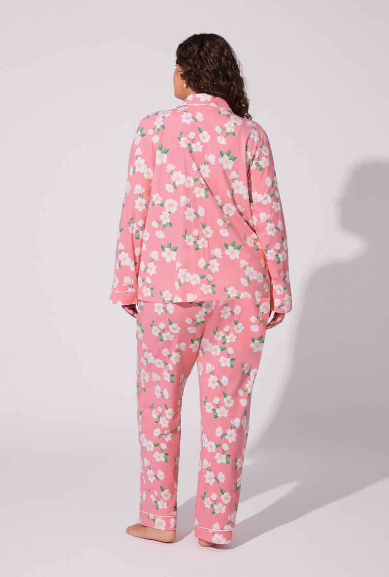 Pink Magnolias Long Sleeve Classic Stretch Jersey PJ Set