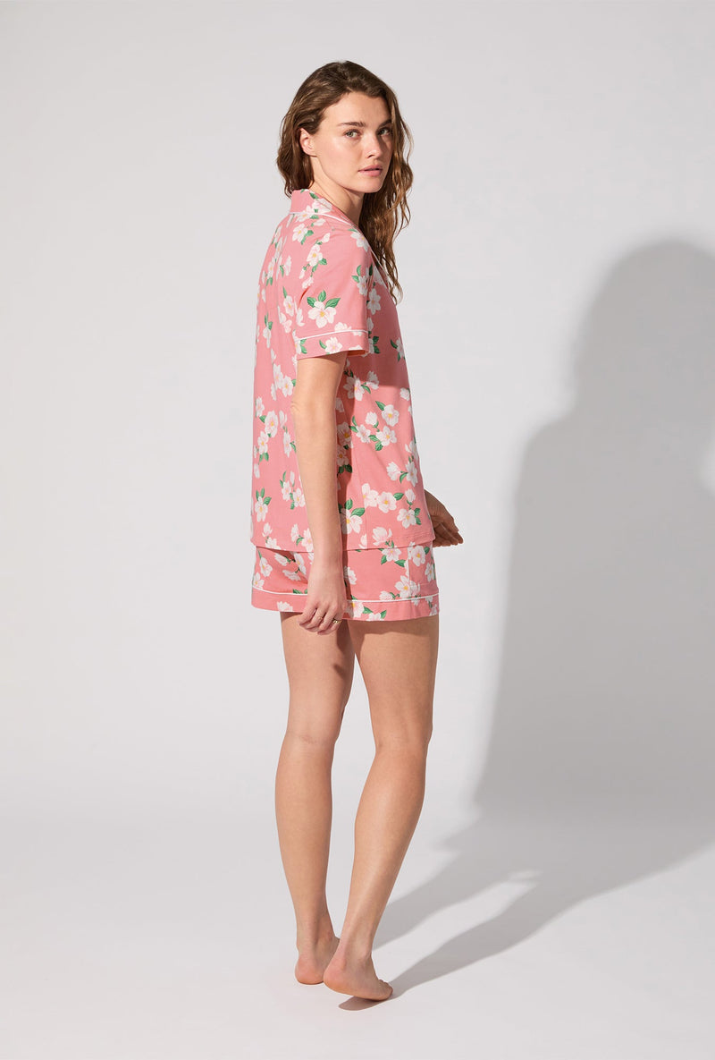 Pink Magnolias Short Sleeve Classic Shorty Stretch Jersey PJ Set