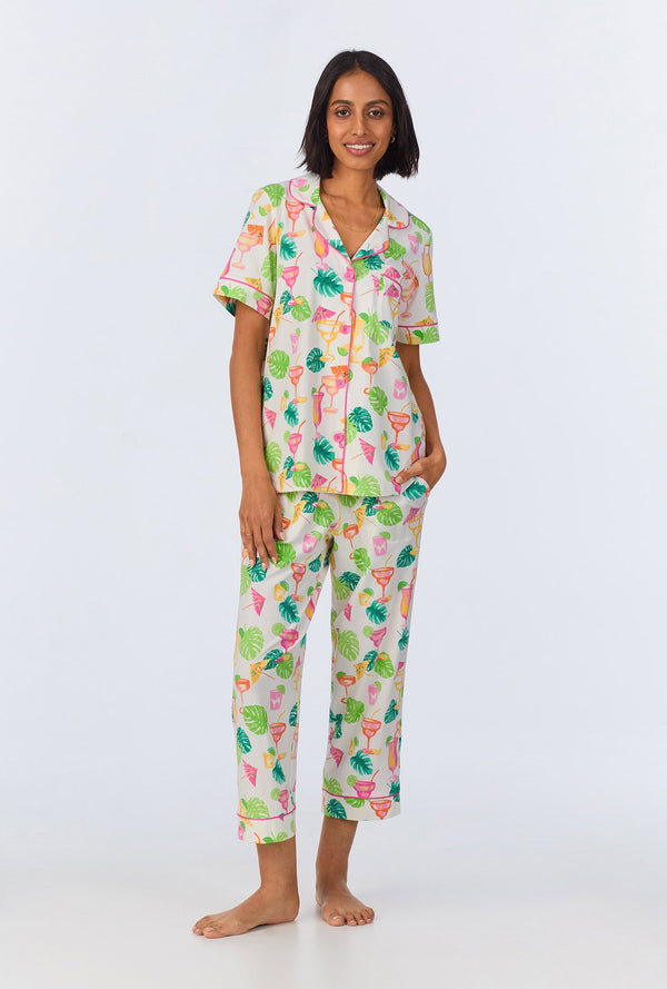 Vacation Libations Short Sleeve Classic Stretch Jersey Cropped PJ Set