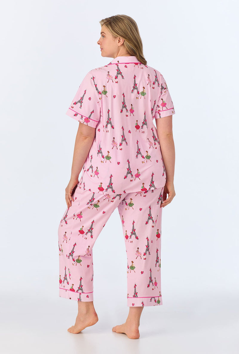 Tres Chic Short Sleeve Classic Stretch Jersey Cropped PJ Set