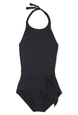 Genevieve High Halter Neck Sash Tie One-Piece Swimsuit