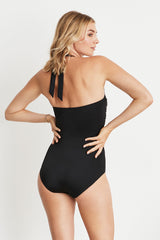 Marilyn Square Neck Ruched One-Piece Swimsuit in Black