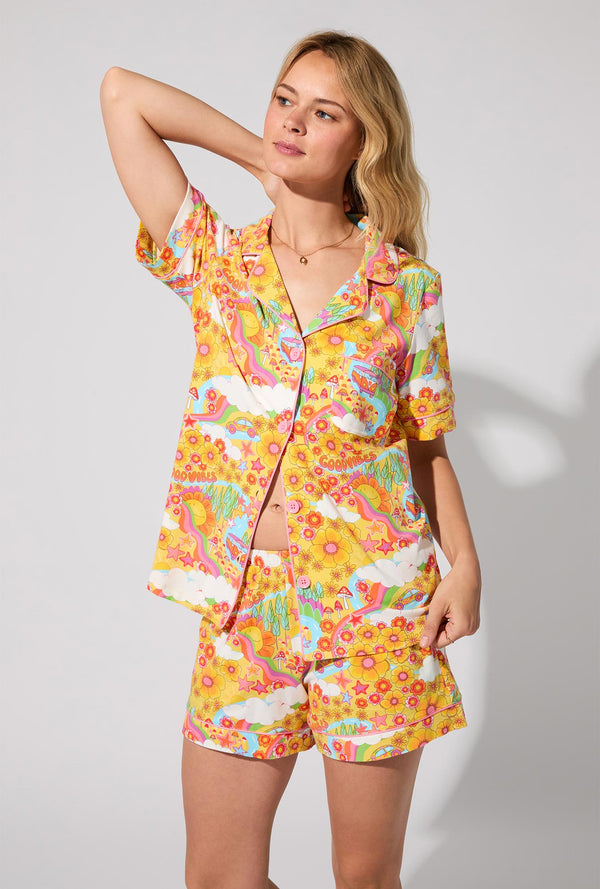Good Vibes Short Sleeve Classic Shorty Stretch Jersey PJ Set