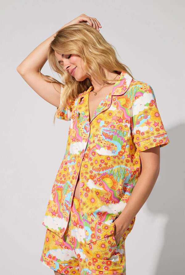 Good Vibes Short Sleeve Classic Shorty Stretch Jersey PJ Set