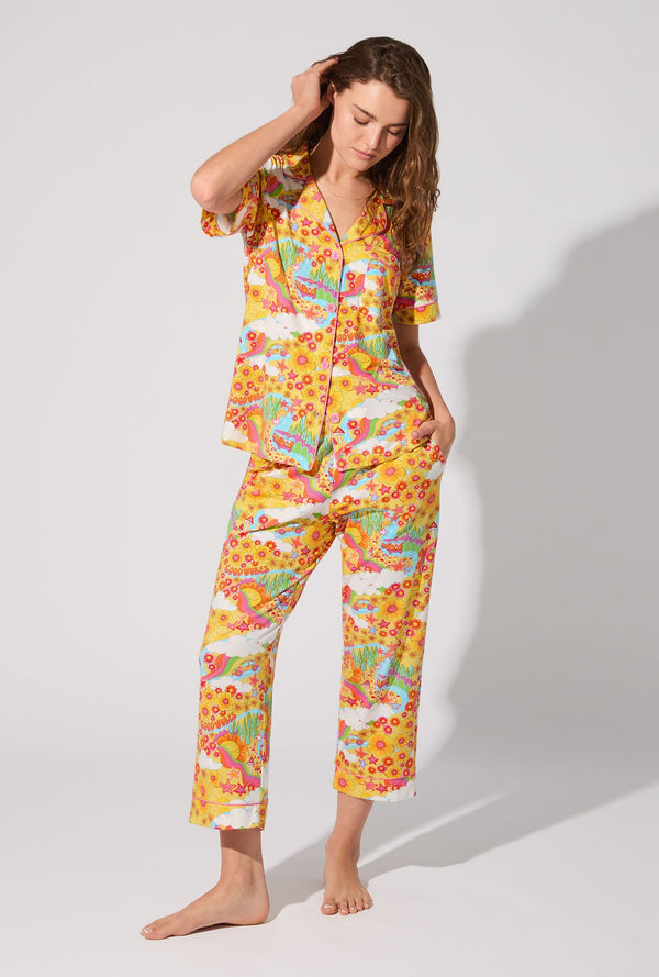 Good Vibes Short Sleeve Classic Stretch Jersey Cropped PJ Set