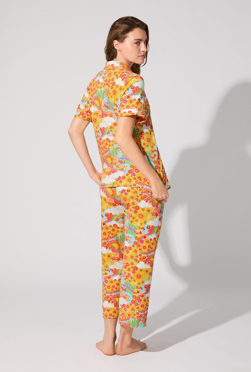 Good Vibes Short Sleeve Classic Stretch Jersey Cropped PJ Set