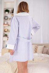 Blue 3D Stripe French Terry Lined Robe