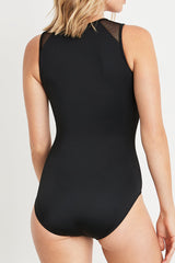 Katherine Zipper High-Necked One-piece Swimsuit in Black