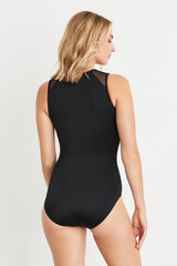 Katherine Zipper High-Necked One-piece Swimsuit in Black
