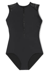 Katherine Zipper High-Necked One-piece Swimsuit in Black